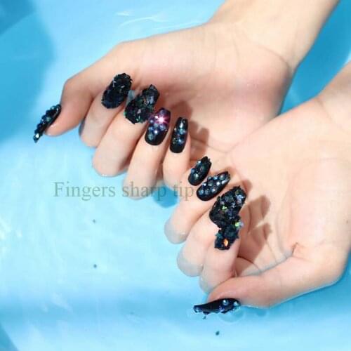 The latest fake nails full nail ballerina 24 designs full of crystal diamonds Sexy black W08