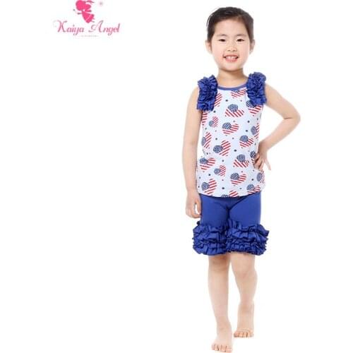 2017 New 4th Of July Kids Girls Outfits Ruffle Icing T Shirts Shorts Suit Toddler Girl Clothing Heart Children Clothing Summer