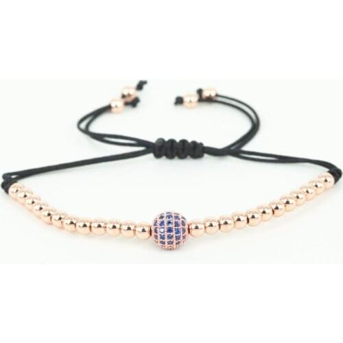 New Fashion Men Bracelets Gold-color 4mm Round Beads & 8mm Micro Pave Black CZ Beads Braiding Macrame Bracelet Men Jewelry,Gift