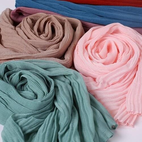 New Design Fashion Solider Women Scarf Hijab Wrap Crumpled Muslim Headband Wrinkle Scarf/Scarives