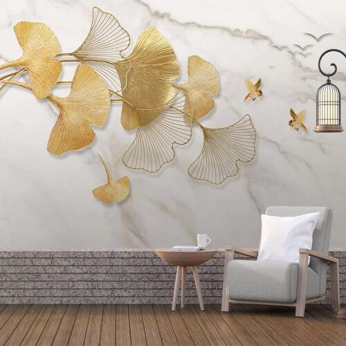 Custom Photo Wall Paper 3D Modern Creative Leaf Flying Bird Marble Pattern Living Room Sofa TV Background Wall Murals Wallpaper