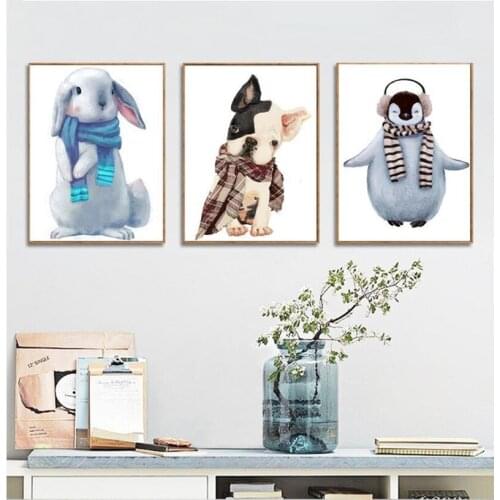 No Frame Nordic Poster Cute Cartoon Animals Painting Modular Canvas Pictures for Childrens Room Decoration Wall Artwork