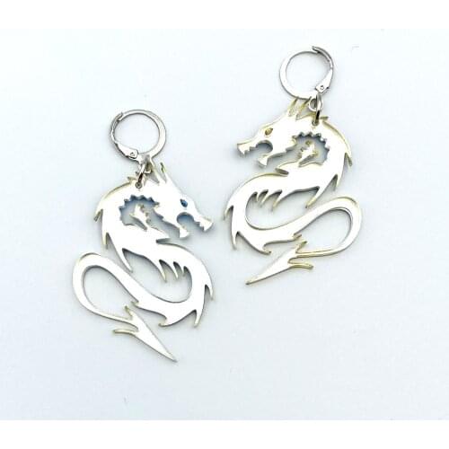 Exaggerated Cool Long Tassel Silver Color Mirror Surface Dragon Acrylic Earrings Women Fashion Mythical Creatures Earrings