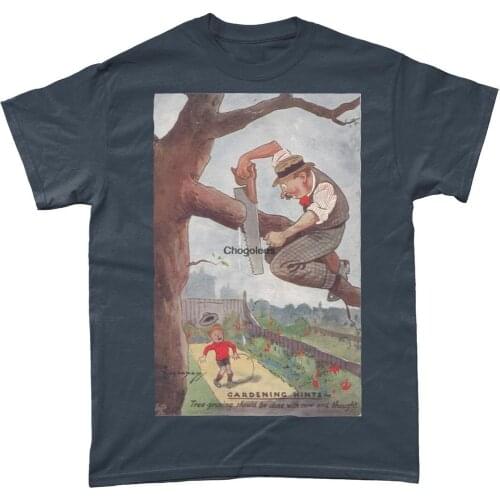 Gardening Hints Vintage Postcard Cotton T Shirt. Gardening Gardener Landscape Tree Surgeon Comic Humour