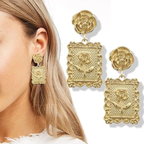 Art Nouveau Deco Rose Flower Framed Cameo Earrings Love Bridal Jewellery Boho Statement Women Gift Punk Rock Celebrity Korean