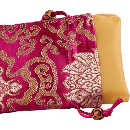 New 11x14cm High Quality Embroidery Silk Satin Drawstring Damask Sachet Christmas Party Bag Jewelry Gift Bags Brocade Pouches