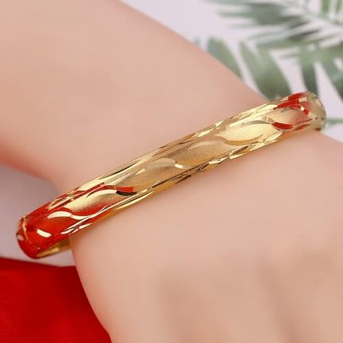 Wide Golden Bracelets For Women Gift For Female Golden Jewelry One Piece Bangles Bracelets