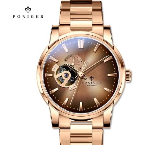 Luxury Brand PONIGER Mens Watch Japan NH39A SII Automatic Mechanical Watches Men Sapphire Skeleton 50M Waterproof Clock P519-8