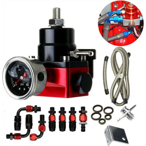 Universal Adjustable Fuel Pressure Regulator Kit Oil 0-100psi Gauge -6AN Fitting End Oil Gauge Hose Fitting Kit