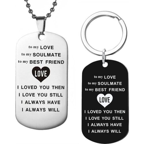 Printed With Love Information Stainless Steel Military Necklace Love Pendant Gift Fashion Keychain Jewelry