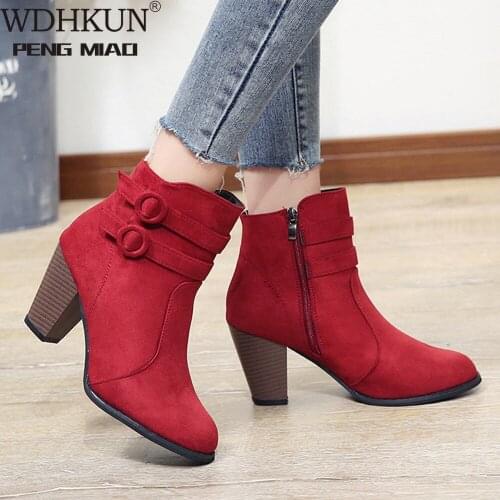 WDHKUN Red Boots Women 2020 Ankle Boots for Women High Heel Autumn Shoes Women Fashion Zipper Boots Size 43 Botas Mujer