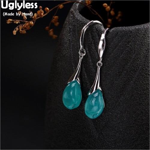 Uglyless 100% Real 925 Sterling Silver Fine Jewelry Natural Blue Amazonite Earrings for Women Handmade Magnolia Earrings Flower