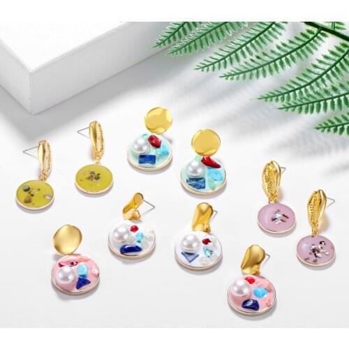 Fashion Korean Earring Gold Round Shell Earrings For Women Imitation Pearl Resin Dangle Earrings Wedding Party Jewelry Wholesale