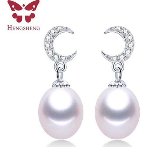 100% Natural Freshwater Pearl Drop Earrings For Women 925 Sterling Silver Jewelry Elegant Moon Zircon Earrings