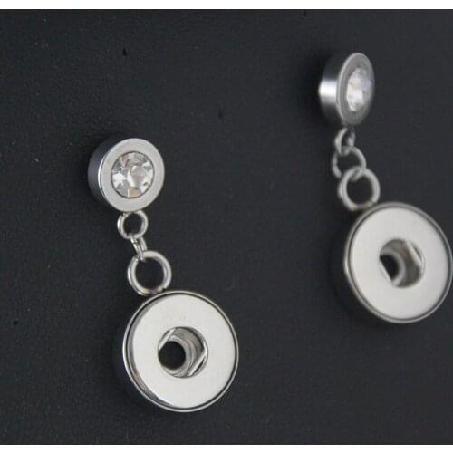 12pairs/lot New stainless steel 12mm snap button stud earrings with white rhinestones for women diy snap jewelry