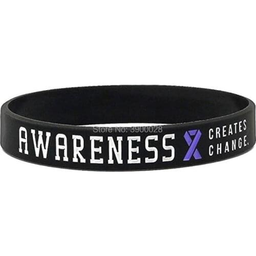 300pcs Purple Awareness Ribbon wristbands silicone bracelets