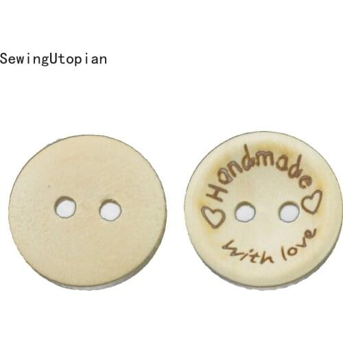 50PCS 15mm/20mm/25mm Natural Color Wooden Buttons Handmade Love Letter Wood Button Craft DIY Baby Apparel Accessories