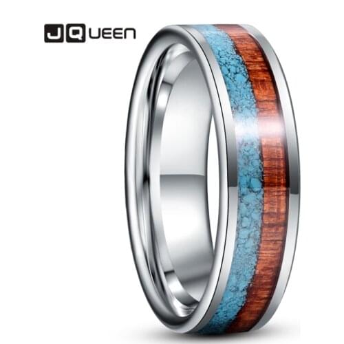 6mm Inlaid Turquoise Wood Grain Steel Color Tungsten Carbide Ring Mens Fashion Wedding Jewelry Best Gift