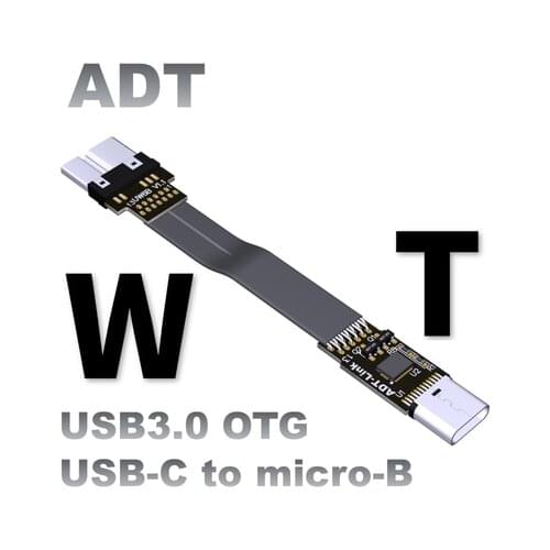 ADT-Link Type C To Micro USB 3.0 Type-c 90 Degree Adapter 15cm FPC Ribbon Flat USB-C to Micro-B 3.0 OTG FPV Cable 3A 5Gbps