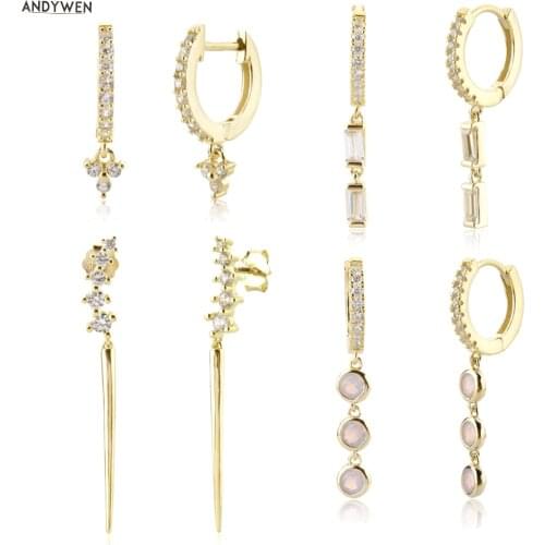 ANDYWEN 925 Sterling Silver 2021 Gold Zircon Circle Drop Earring Pendientes Clips Rock Punk Clips Wedding Rock Jewelry Gift