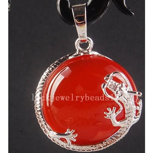 Free Shipping Women Fashion Jewelry 23mm Beautiful Red Carnelian Dragon Round Pendant Bead C3754