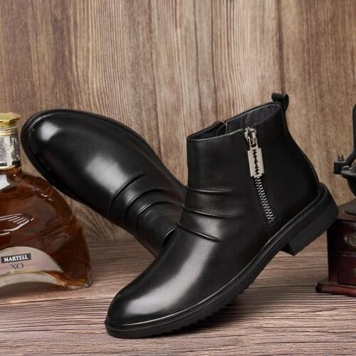 New Men Genuine Leather Boots Fashion Retro Side Zipper Ankle Booties Big Size 36-47 Male Motorcycle Boots Leather Booties Party