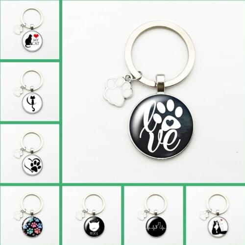 New Cute Paw Print White Pendant Key Chain Cat Dog Pattern Key Ring Woman Gift Pet Souvenir Charm Bag Accessories Wallet
