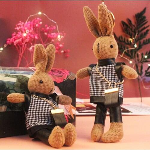 18cm Shopping Bunny Keychain Cute Rabbit Bag Hanging Backpack Doll Toy Keyring Japaneses Cloth Rabbit Keychain For Women Girls