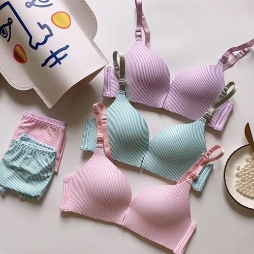 Front Closure Seamless Bras For Women Push Up Lingerie Wire Free Bra Sexy Bralette Striped Brassiere Female Underwear Intimates