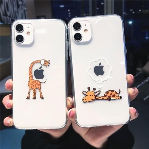 Cute Cartoon Animal Giraffe Transparent Phone Case For iPhone 11 Pro Max X XS XR 12 Mini 7 8 plus 6s Couple Clear Soft TPU Cover