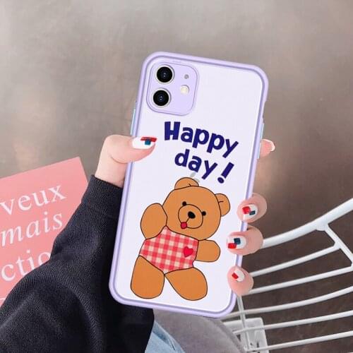 JAMULAR Korea Cartoon Bear Phone Case For iPhone XS MAX 11 Pro X XR SE20 8 7 6 Plus Letter Shockproof Silicone Cover Matte Coque