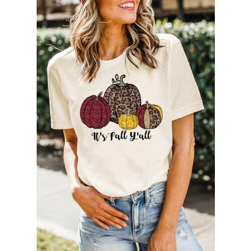 Colored Thanksgiving Pumpkin Leopard Its Fall Y'all cute T-Shirt 100% Cotton funny women graphic unisex Fashion tshirt top tee