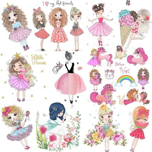 Flower Girl Best Friends Unicorn DIY Iron On Transfer Patches For Clothes Stripes Iron Heat Transfer Vinyl Patch Sticker Thermal