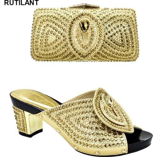 Italian Ladies Shoes and Bags To Match Set Decorated with Rhinestone Plus Size Shoes Women Heel Women Shoes and Bag Set In Italy