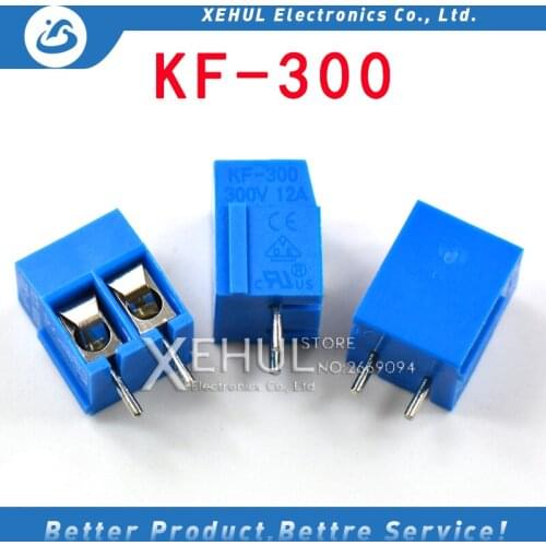 50PCS/ 100pcs 2-Pin KF-300 M3 Screw Terminal Block Connector PCB Mount 5mm 300V 12A Pitch KF300
