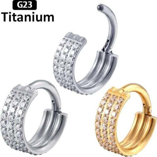 1PS New G23 Titanium Three rows Zircon stone superior quality hight Segment Rings Open Small Septum Nose Ear piercing jewelry