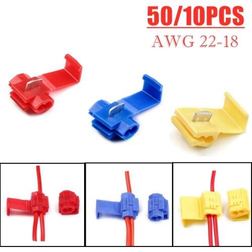 10/50Pcs Lock Wire Electrical Cable Connectors Insulated Terminals Crimp Quick Splice Connector For Car Electrical Cable Snap