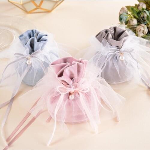 10*13.5cm Creative Velvet Yarn Wedding Candy Gift Bags with Pearl Europe Chocolate Package Bag Wholesale Earrings Ring Gift Box