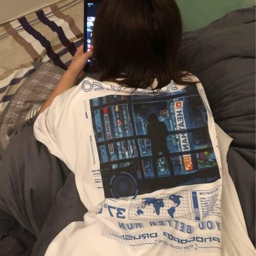 Summer 2021 Japanese Vintage Printed Mens And Womens Short-Sleeved T-Shirts Korean Street Loose Female Summer Tops