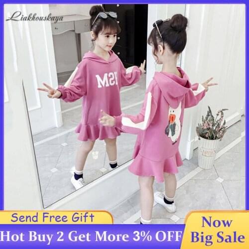 2019 Hot Sale Spring Autumn Girl Dress Long Sleeve Cute Animal Wind Child Hooded Dress Ruffled Cotton Girls Wedding Party Dress