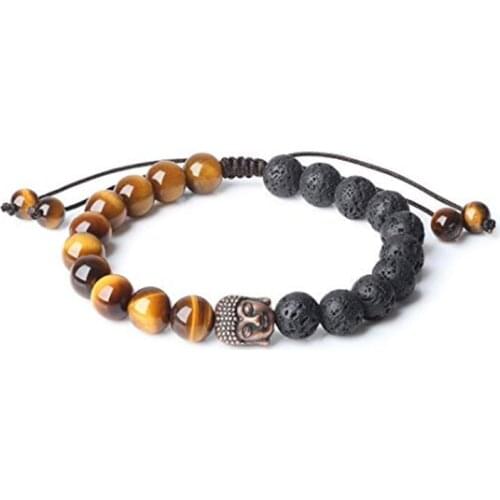 Copper Plated Buddha Connect Many Colors Round Beads Elastic Bracelet for Prayer Handmade Weave Jewelry