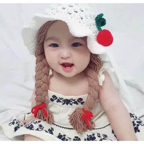 Cute Idyllic Handmade Knitted Baby Girl Twist Braid Hat Infant Wigs Brades Kid