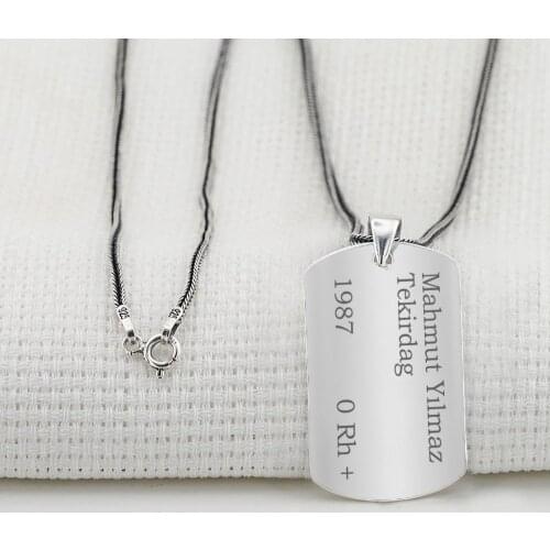 925 Sterling Silver Men Necklace witth Name Writtable Soldier Tag Vintage Trendy Accessories Men Jewelry Gift Made in Turkey