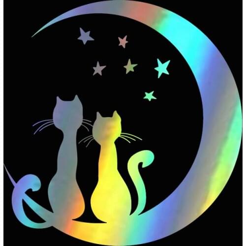 15.7cm*16.1cm Car Sticker Moon Stars Cat Vinyl Decal Decals Car-Styling Vehicle Window Reflective Decals Motorcycle Sticker