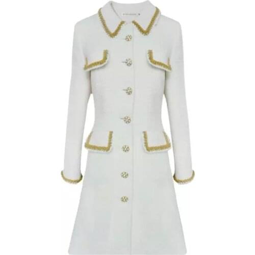 New Tweed Dress Women Spring England style Elegant Woolen Mini Dress Ladies Office