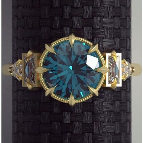 Wholesale Creative Gold Color Blue Crystal Watch Shaped Female Alloy Metal Ring for Women Party Jewelry Accessories