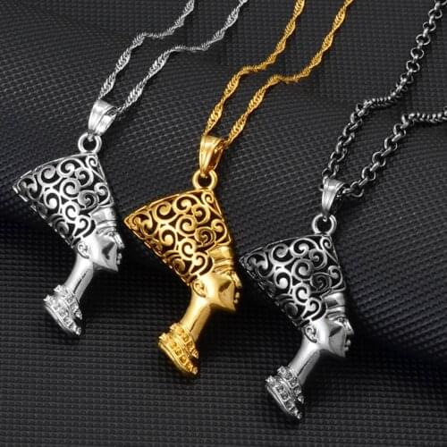 Anniyo Ancient Egyptian Queen Pendant Necklaces Women Ancient Egypt Nefertiti Head Wholesale African Jewelry #191906