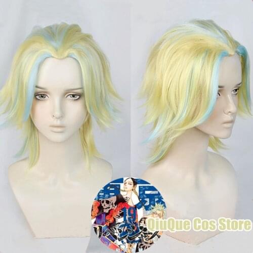 Anime Tokyo Revengers Rindo Haitani Cosplay Wig Golden Mixed Blue Cosplay Wig Heat Resistant Synthetic Hair + Wig Cap