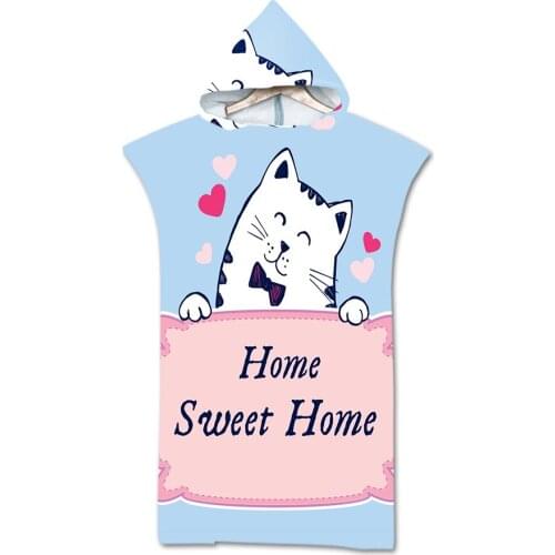 Super Cute Cat Printed Microfiber Beach Totwel With Hooded Beach Ponchot Towel For Adult Swim Surf Towels Beach Bathrobe Cape