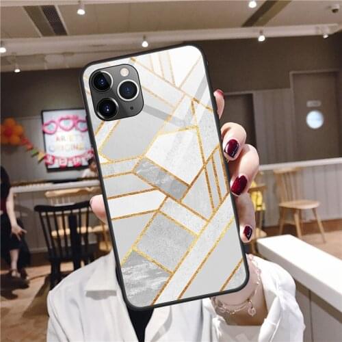 Retro Geometric Texture Glass Back Cover for Iphone12 Case Shockproof Protective Cover for IPhone 11 Pro Max 7 8 Plus XS Max